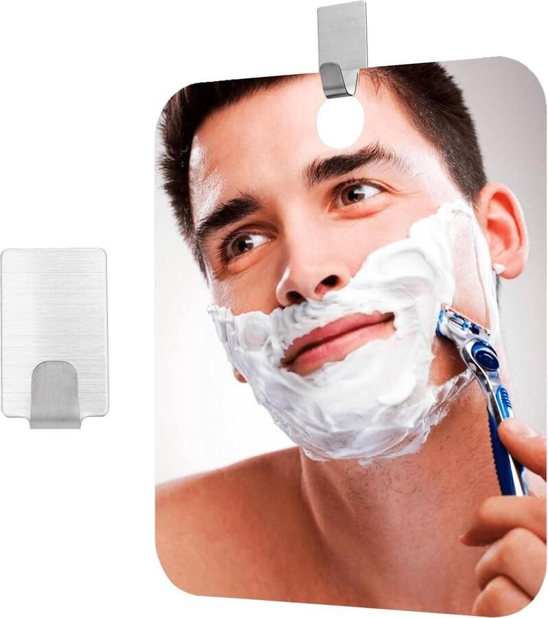 Onbreekbare scheerspiegel douchespiegel van PC-kunststof handige reisspiegel hangspiegel voor badkamer campingspiegel 25 cm x 20 cm incl. 1 kleefhaak scheerspiegel wandmodel