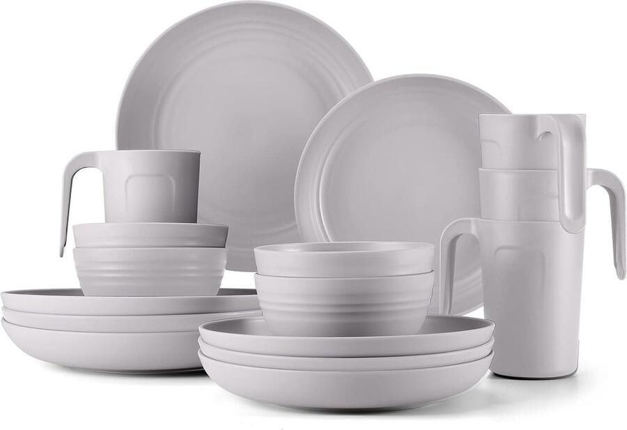 Onbreekbare serviesset herbruikbaar campingservies voor 4 personen 17-delig plastic servies picknick lichtgewicht plastic serveerbord met bord kombeker