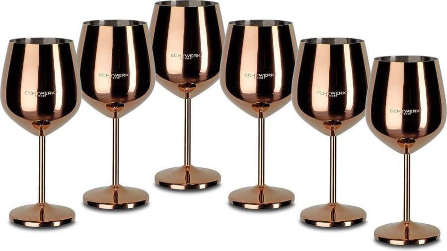 Onbreekbare Wijnglazen van Roestvrij Staal Rode Wijnglazen Campingglazen Cocktailglazen Robuust Koperen Editie 6-Delig 21 x 7 3 cm 0 5 l