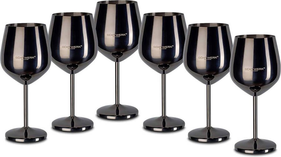 Onbreekbare wijnglazen wijnkelk van roestvrij staal wijnglasset rode wijnglas wijnproeverijglazen campingglazen cocktailglazen robuust onbreekbaar Black Edition 6-delig 21 x 7 3 cm