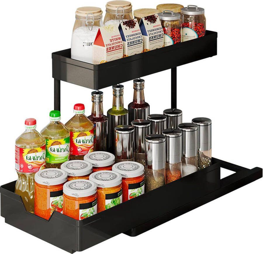 Onder wastafel rek 2 etages keukenorganizer werkblad rek en spoelkast organizer met 4 haken Under Sink organizer voor mandbouw voor keuken badkamerkast organizer