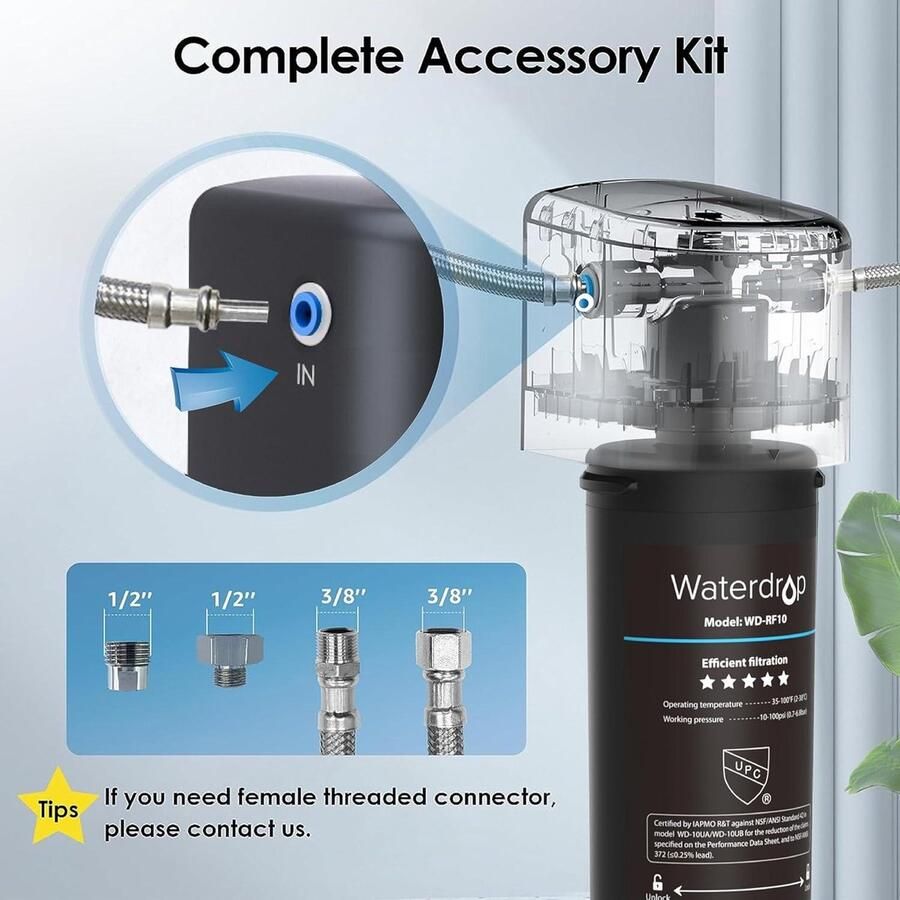 Onderbouw Waterfiltersysteem Directe Aansluiting op Keukenkraan Hoge Chloorreductiecapaciteit 30000 Liter USA Tech waterfilter