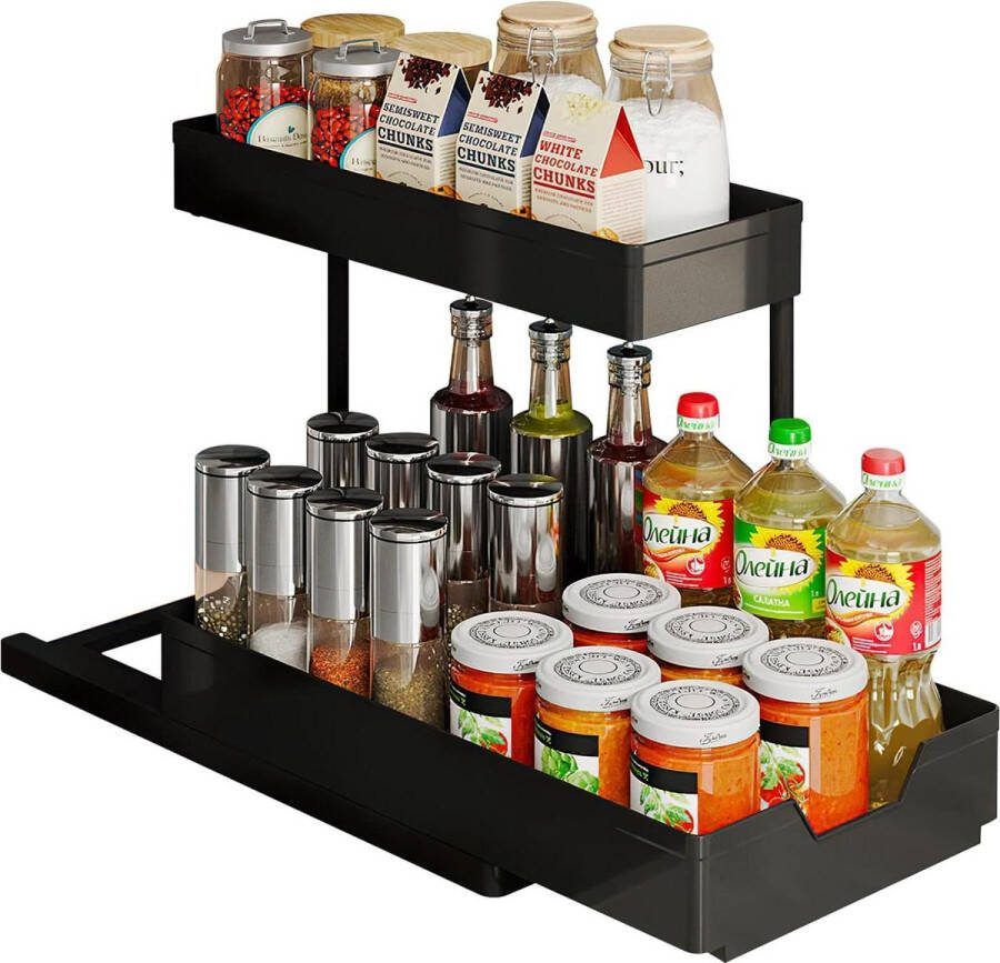 Onderwastafel organizer met 2 etages en 4 haken Multifunctioneel en ruimtebesparend Voor keuken en badkamer Sink organizer