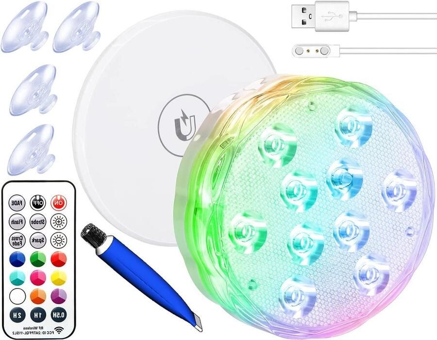 Onderwaterlicht draadloos signaal WRGB 33 inch magnetisch kleurrijk led-duiklicht voor badkuip aquarium zwembad USB oplaadbaar decoratie spa Kerstmis 1 stuk. jacuzzi accessoires