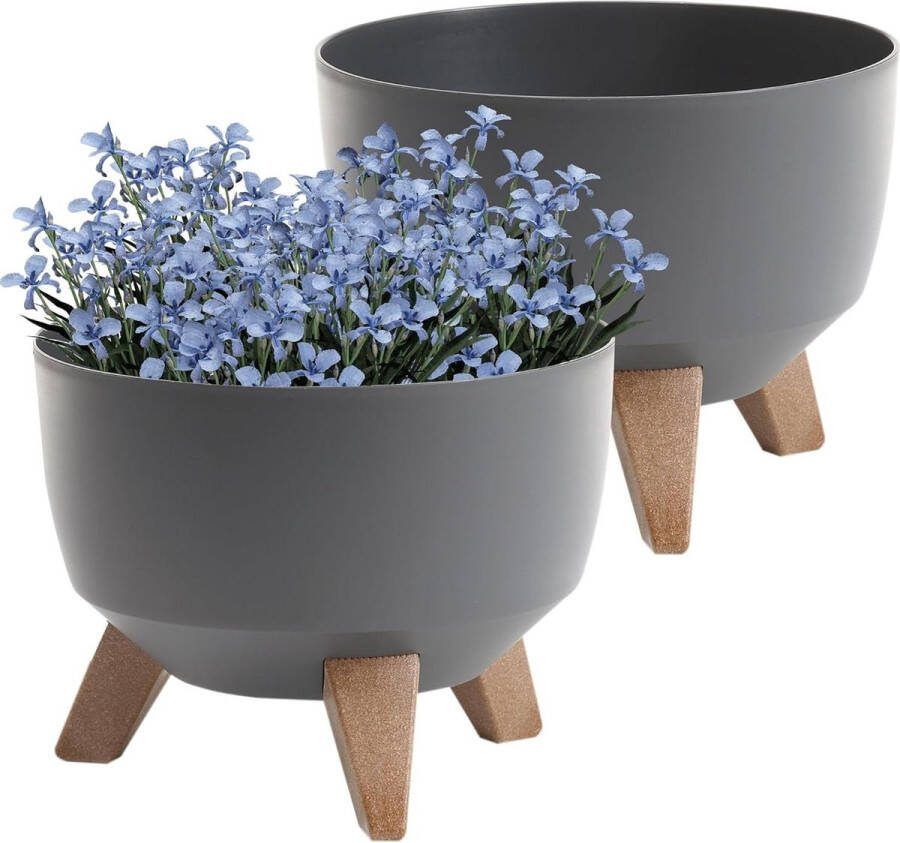 Onderzetter voor bloempot Plantenbak set van 2 Diameter 24 cm Stuks rond Antraciet