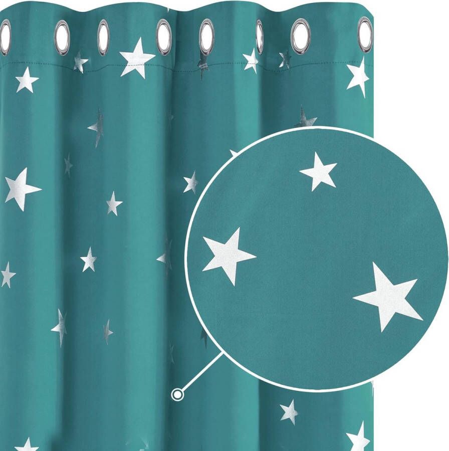 Ondoorzichtig gordijn verduisteringsgordijn met sterren turquoise 260x140