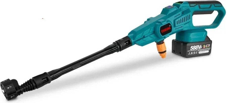 ONEVAN Accu Hogedrukreiniger 2x Accu 1500 mAh Draadloze Hogedrukspuit Auto Wasmachine Krachtige Koperen Motor Roestvrijstalen Fijnfilter Draagbaar Tuin Waterpistool Multi-Angle Spuitmond