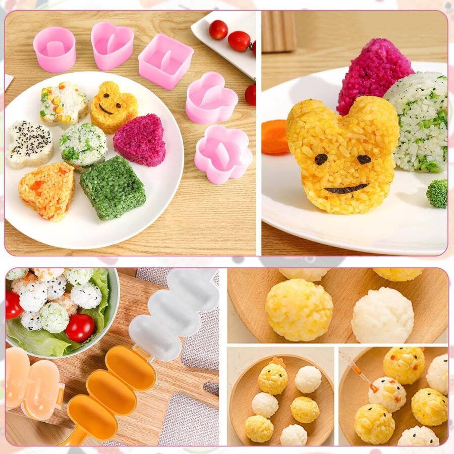 Onigiri Maker Mal 8 stuks Sushi Onigiri Musubi Maker Schimmel Kit Rijstbal Schimmel Shake Sushi Makers Schimmel met Kleine Rijstpeddel Borstel voor Keuken. (Roze)