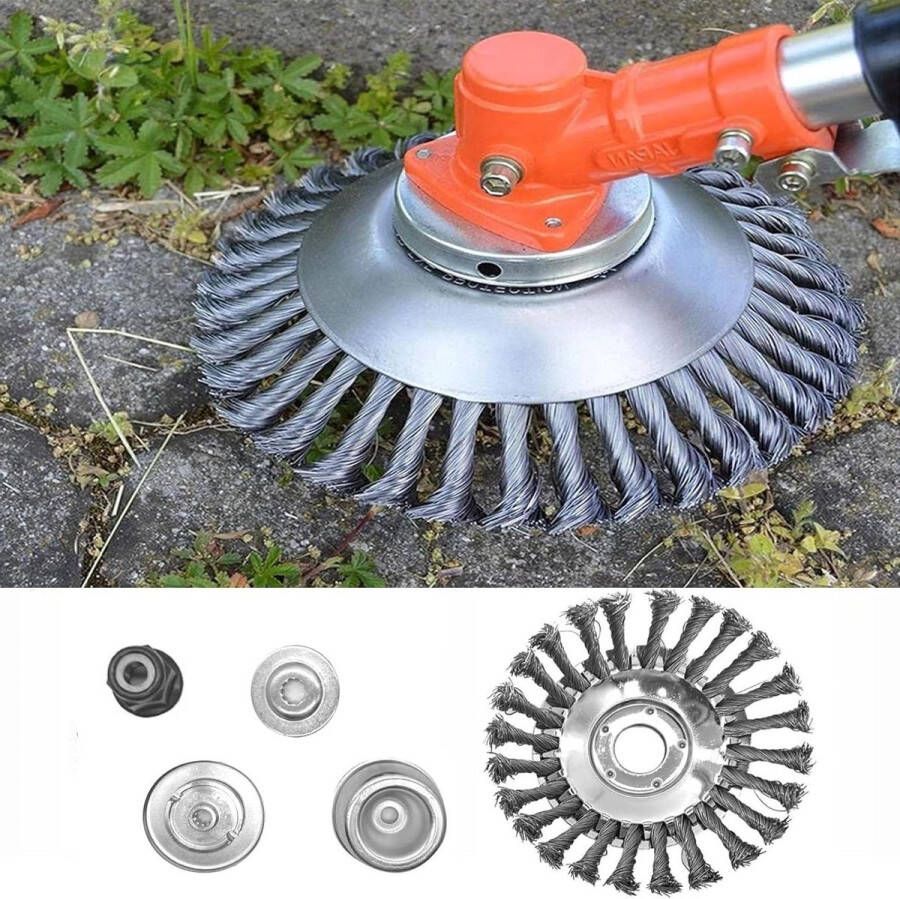 Onkruidborstel 150 x 254 mm voor bosmaaier met 4 adapters Twist onkruidborstel Verwijdert moeiteloos onkruid en mos