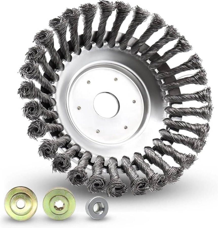 Onkruidborstel voor bosmaaier 200 x 254 mm universele accessoires draadborstel effectief onkruid verwijderen geschikt voor grastrimmer benzine Onkruidborstel