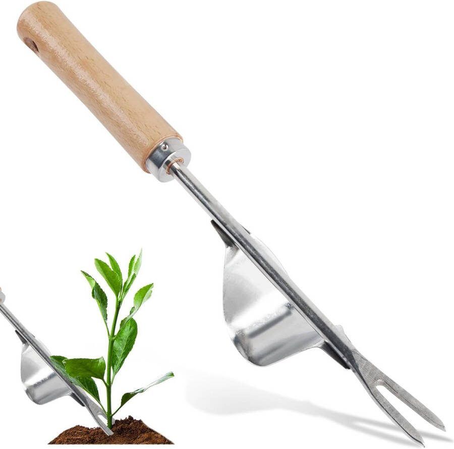 Onkruidsteker roestvrij staal handmatige onkruidsteker met houten handvat handonkruidsteker Y-vormige wieder voor tuingraven wieden verplanten