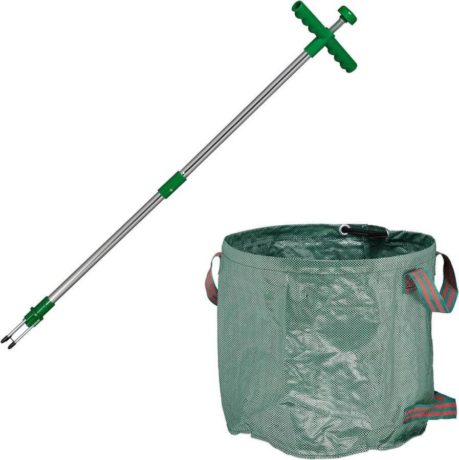 Onkruidtrekker met tuinafvalzak Waterdicht Onkruidsteker met lange steel 99 cm Groen weed cutter