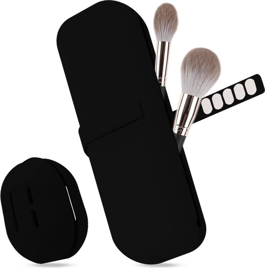 Onmisbare Reisset Siliconen Make-up Tas 1 x Make-up Borstelopslag en 1 x Beauty Blender Etui Zacht en Draagbaar Zwart Elegant