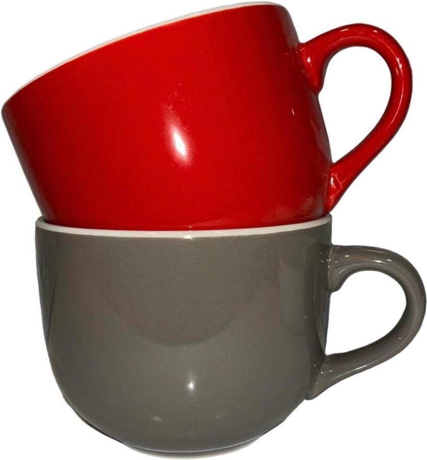 Ontbijt keramische kommen Set van 2 magnetron en vaatwasser bestendig 450 ml rood