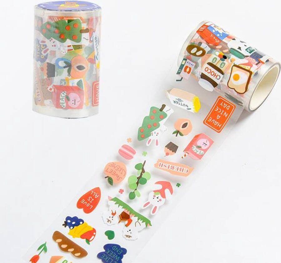 Merkloos Sans marque Ontbijt Konijntjes Washi Tape Sticker Doorzichtig | Washi Sticker Tape | Konijnen | Bunnies | Bunny | Ontbijt | Chocopasta | Boterham | Toast | Hartjes | Bomen | Eten | Voedsel | Have a Nice Day | Brood | Fruit | Bananen | Druiven | Appels