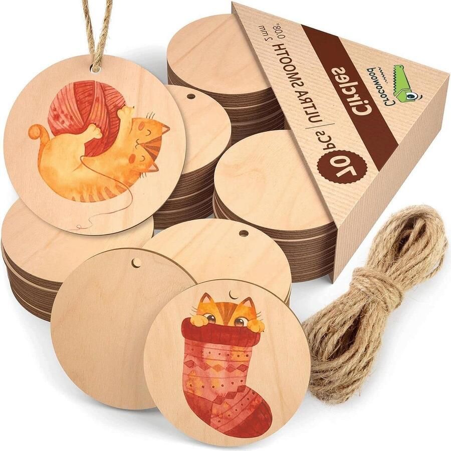 Ontworpen houten cirkels 4 cm onafgewerkte houten schijven knutselen schilderen kerstdecoratie knutselcirkels 70 stuks Houten schijf