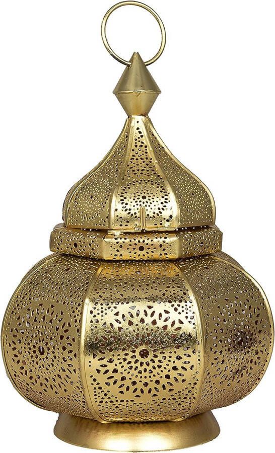 Oosterse lantaarn metaal lamis goudkleurig 30 cm Oosterse Marokkaanse metalen lantaarn voor buiten als tuinlantaarn binnen als tafellantaarn