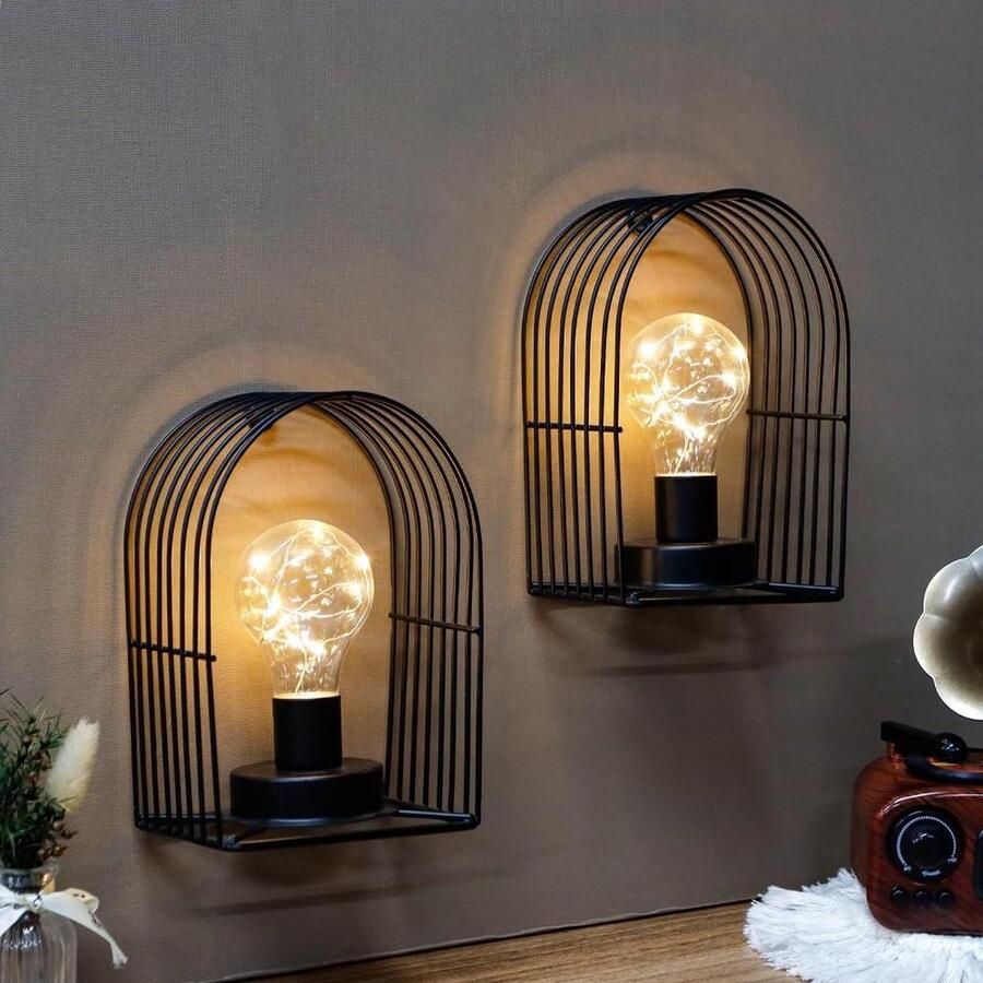 Op Batterijen Werkende Lampen 18 cm Hoog Vintage Tafellamp Metaal Draadloze Lampen 6 uur Timer Woonkamer Slaapkamer Keuken Bruiloft Binnen Buiten Zwarte Koepel
