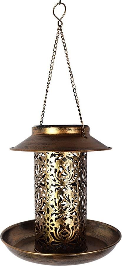 OP=OP! Solar tuinverlichting -Solar Lantaarn(maat L)- Brons – Metaal Solar Tuinlamp op zonne energie – Led Buitenverlichting met Dag Nacht Sensor – tafellampen voor buiten Hanglamp Tuinlantaarn – 19.5 cm
