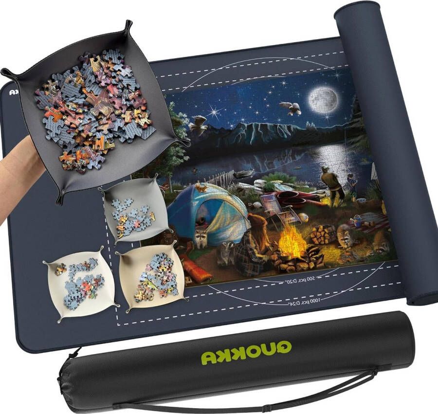 Op te rollen puzzelmat grijs 3000 delen draagbaar antislip 150 x 94 cm
