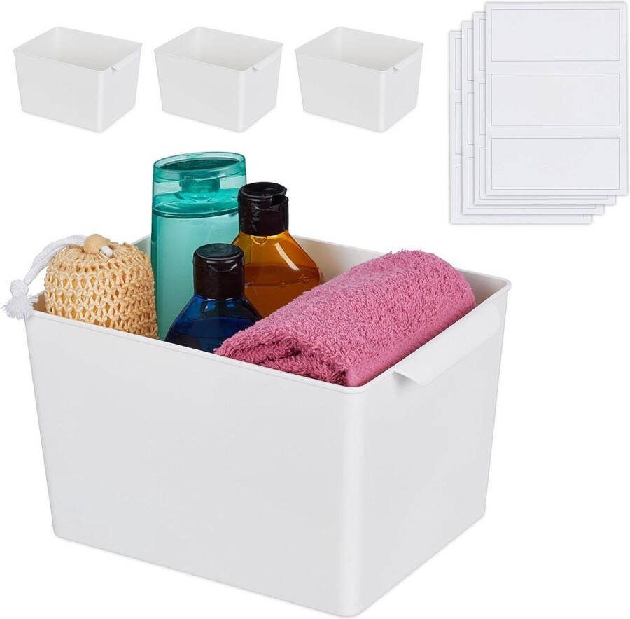 Opbergbak plastic handvat open opbergbox set van 4 keuken organizer badkamer wit