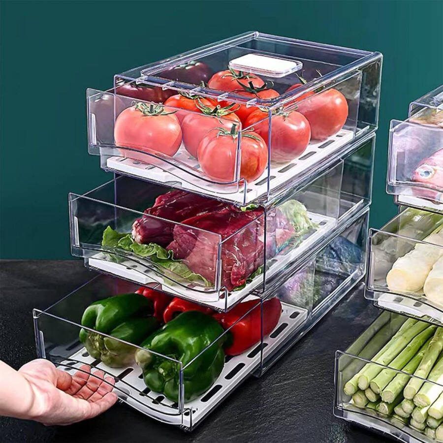 Opbergbakken Vershoudbakjes Groente-Fruit Lade Filterplaat Voedselopslag Keuken-Koelkast BPA-vrij(2 Laden Groot)