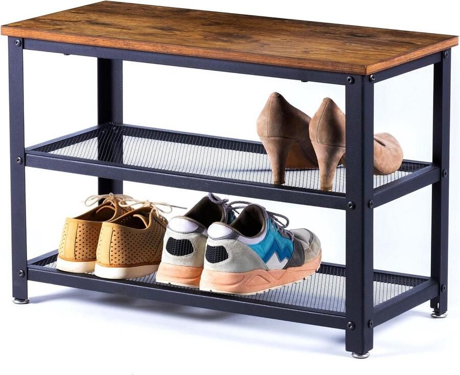 Opbergbank Industrieel Geschikt voor 6 paar Schoenen Verstelbare Pootjes 65 x 30 x 45 cm