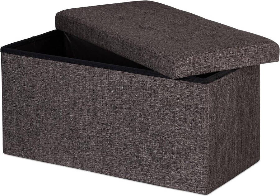 Opbergbank opvouwbaar linnen tot 300 kg deksel groot 38 x 76 x 38 cm 85 l opbergruimte bruin