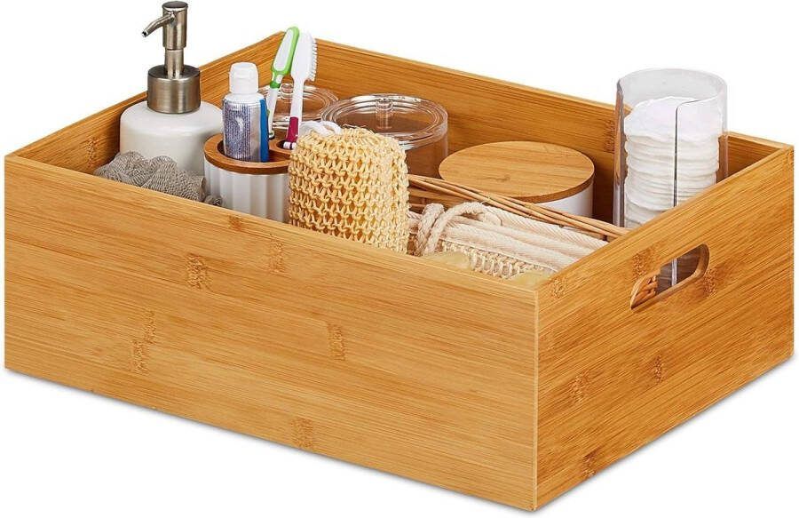 Opbergbox houten kist bamboe opbergdoos HBD 14 x 40 x 30 cm badkamer opberger speelgoed opbergbox natuur