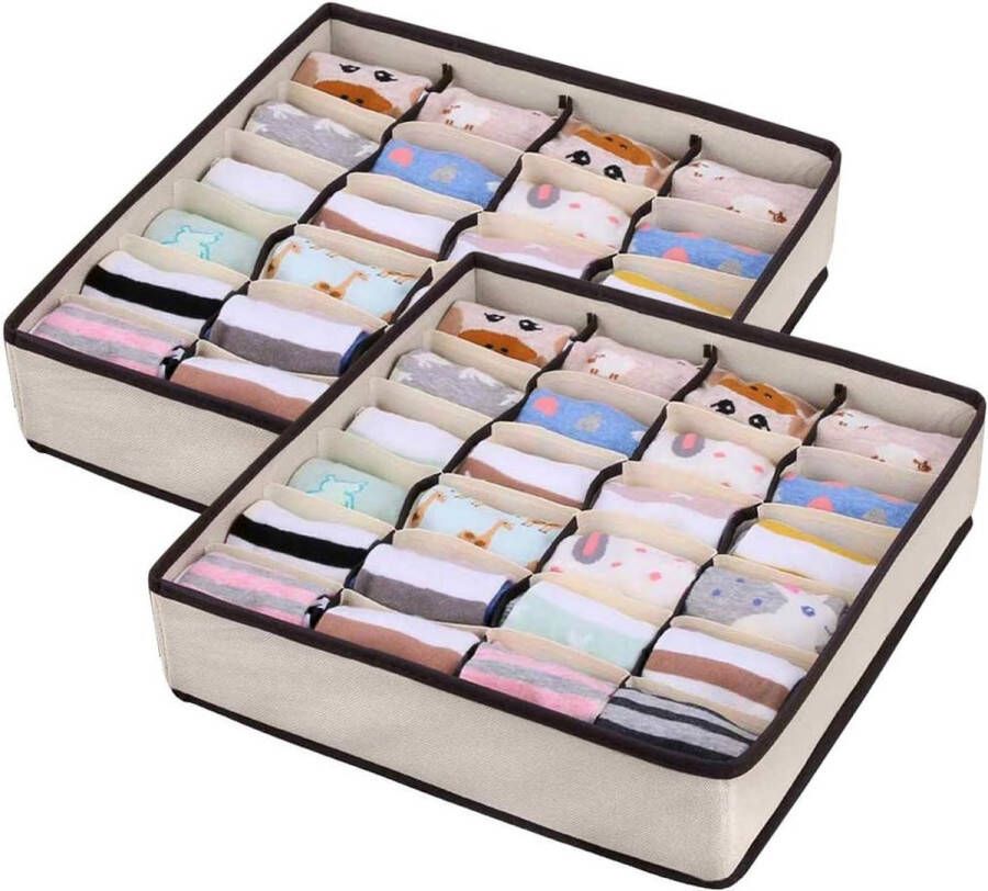 Opbergdoos 2 stuks opbergdozen stoffen kledingkast bestelsysteem kledingkastlade-organizer 24 vakken opvouwbare organizerdoos voor ondergoed sokken sjaals bh's