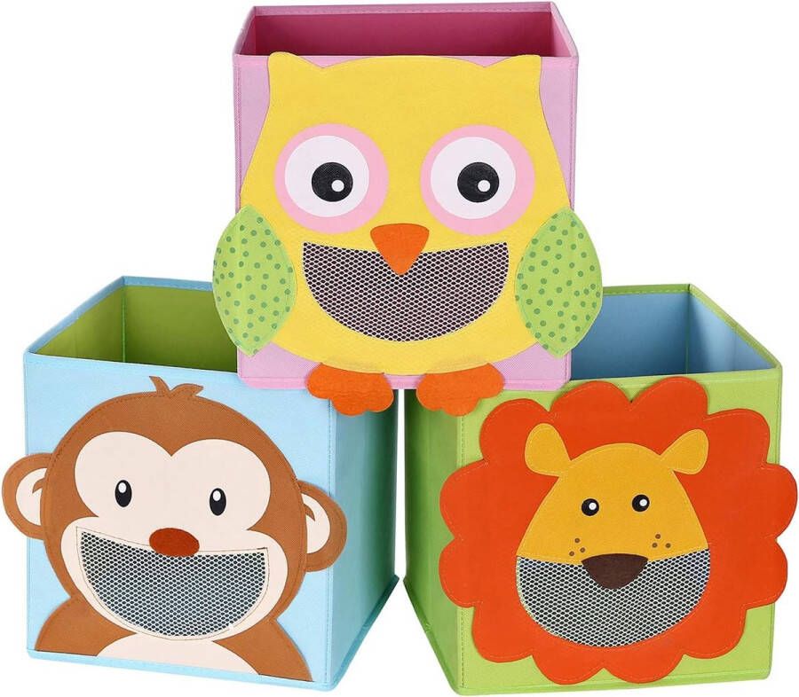 Opbergdoos 3-delige set speelgoedkisten vouwdozen voor kinderkamer babykamer 27 x 27 x 27 cm diermotieven kleurrijk