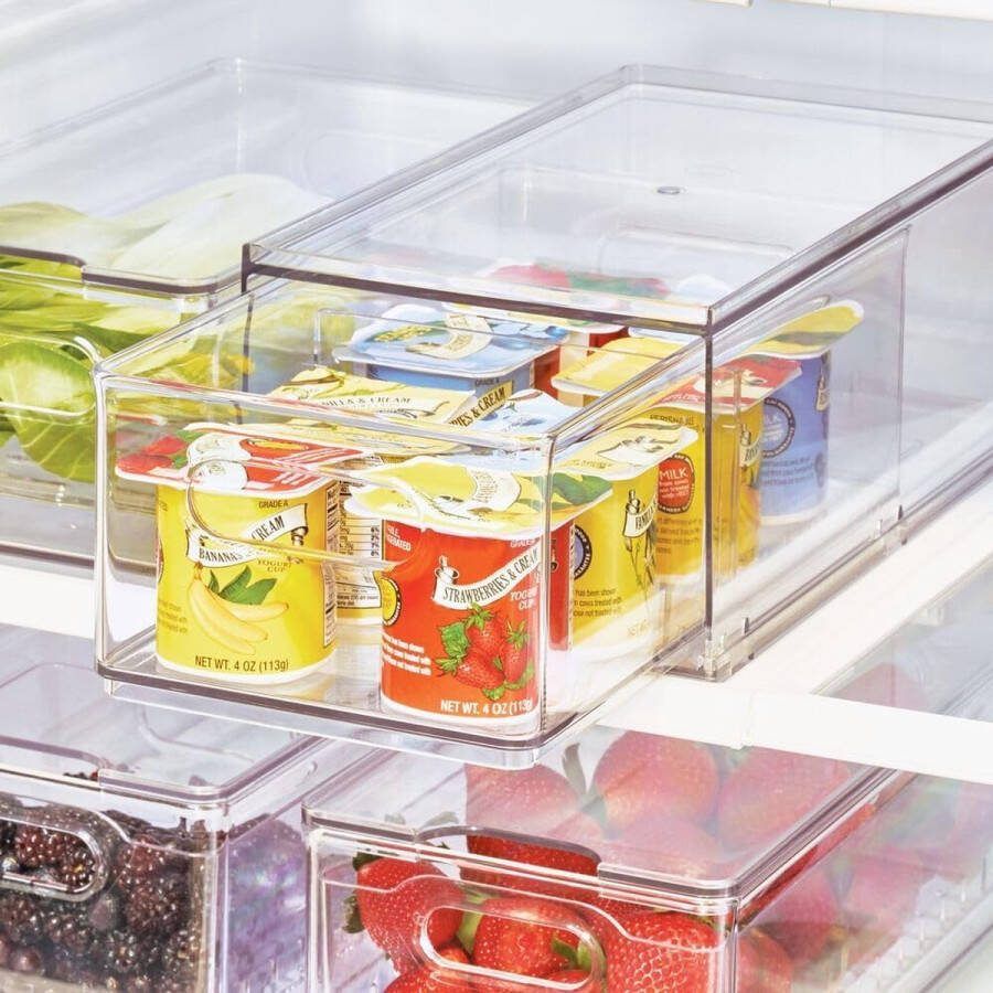 Opbergdoos koelkastorganizer met scheidingswand uit de The Home Edit by serie stapelbox van kunststof voor groenten en fruit gerecycled doorzichtig plastic