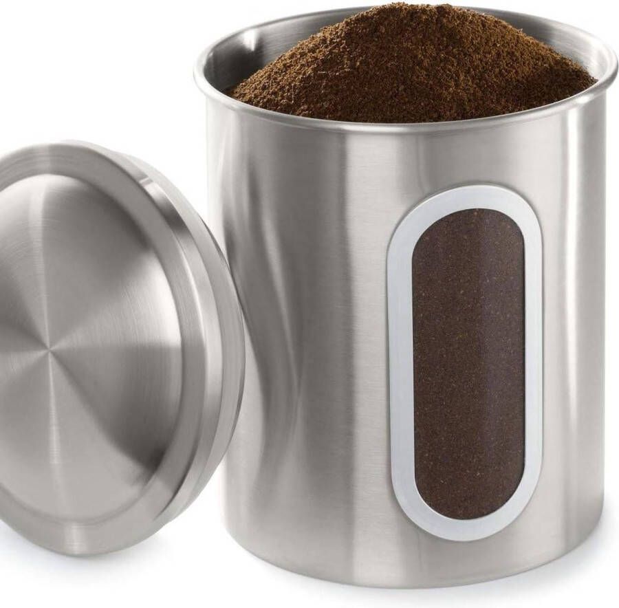 Opbergdoos Luchtdicht 18L Transparant voor Keuken en Koffie Voorraaddoos voor Levensmiddelen Thee Suiker Meel Cornflakes Koffieblik met Deksel 500g Koffiebonen Zilver koffiepads bewaarbus