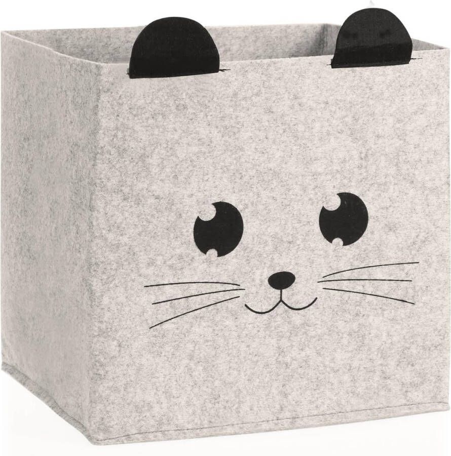 Opbergdoos mand voor babyen boeken of speelgoed opbergkist zonder deksel kinderkamermand met dierengezicht (1 stuk kat)