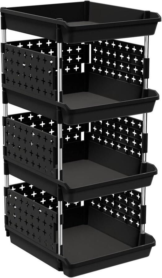 Opbergdoos Stapelbare Opbergrekken Garderobe Keuken Groente Kast Zwart 35 x 30 x 72 cm