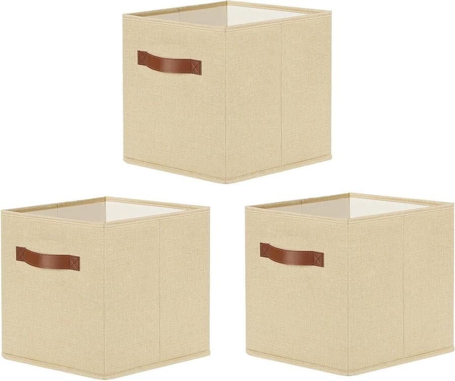 Opbergdoos stof set van 3 beige 33 x 33 x 33 cm opbergmanden voor Kallax opbergdozen organizerbox kubusrek Kallax-rek