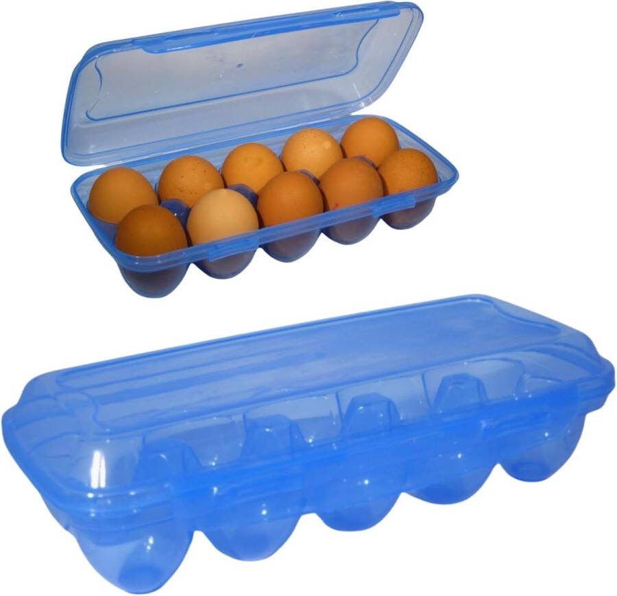 Opbergdoos voor 10 eieren eiercontainer stapelbaar onderhoudsvriendelijk BPA-vrij plastic koelkastopslagpot blauw transparant sluiting met deksel eierdoos eierrek transportdoos