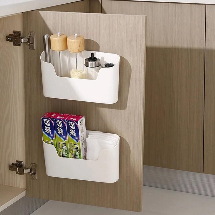 Opbergdoos voor aan de muur Dagelijkse benodigdheden Opbergrek zonder punch Wit 24*7*11cm Geschikt voor keuken badkamer woonkamer slaapkamer Eenvoudig te installeren