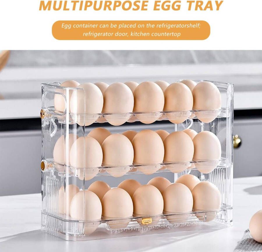 Opbergdoos voor eieren 3 niveaus flip eierhouder voor koelkast organizer voor koelkast eetkamer werkblad kast rek