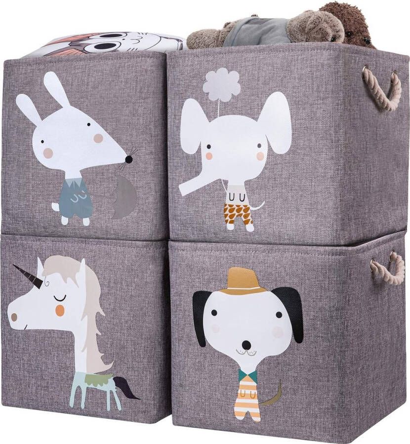 Opbergdoos voor kinderen 4-delige set 28 x 28 x 28 cm opvouwbare opbergmand voor kinderplank. Ideaal voor Kallax-gebruik speelgoedkist speelgoed boeken kinderkamer. Grijze eenhoorn