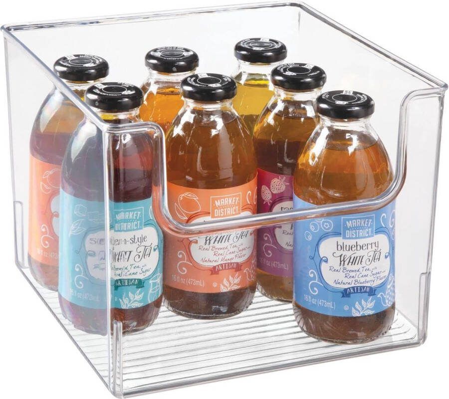 Opbergdoos voor levensmiddelen keukenplank met open voorkant voor koelkast kastvak of vriezer koelkastbox van BPA-vrij kunststof transparant