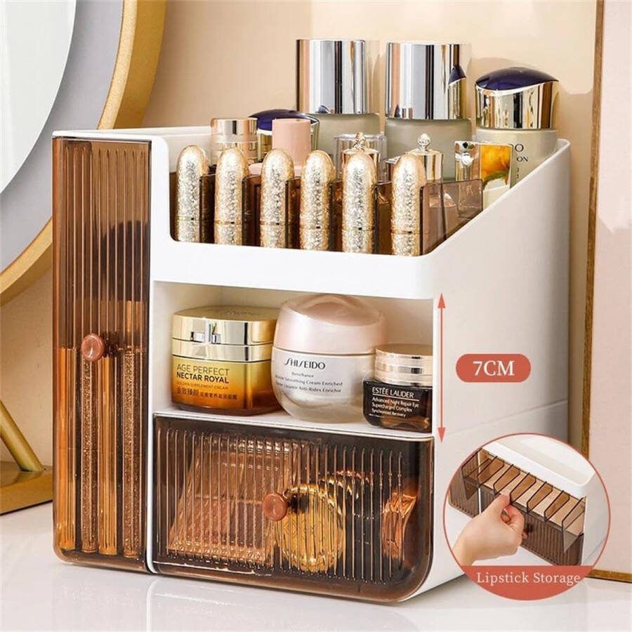 Opbergdoos voor make-up make-uporganizer laden opbergen met penseelhouder en afneembare lippenstift badkamerwastafel-organizer cosmeticavitrines huidverzorgingsorganizer