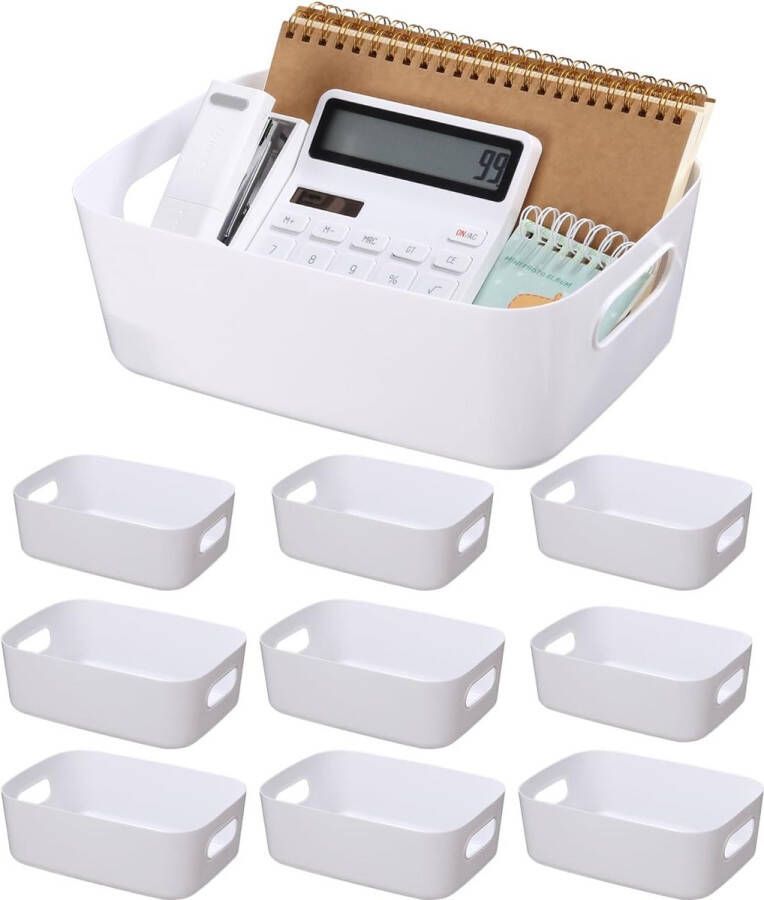 Opbergdozen kunststof opbergmand met handgrepen keukenkast organizer box manden opslag kunststof doos voor badkamer rek kunststof box voor kast organizer keuken 10 stuks (wit)