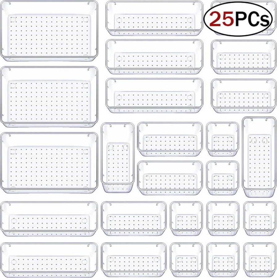 Opbergdozen Opbergdoosjes Lade organizer 25 Stuks Make up Organizer Make-up organizers Set Plastic organizers Badkamer Bureaulade Keuken Slaapkamerlade Opslag