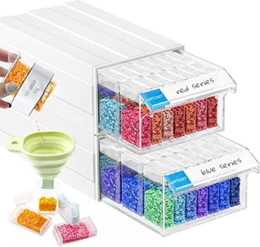 Opbergdozen voor Diamond Painting stapelbare opbergers en individuele containers met 70 vakken voor Diamond Art kralen nagelstenen strass-steentjes zaad set van 2
