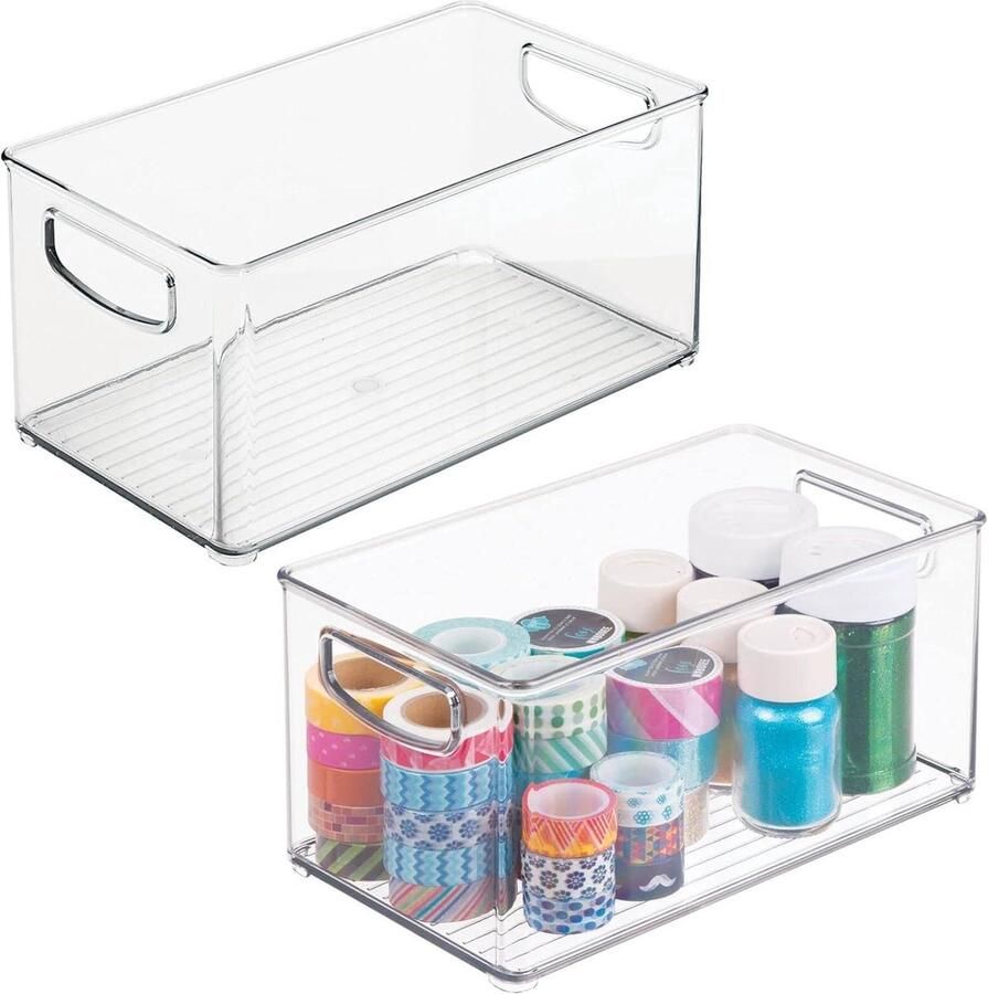 Opbergdozen voor handwerk en knutselspullen set van 2 organizer met handgrepen breigaren naaigaren lijm wol stof linten transparant Naaidoos opbergbox
