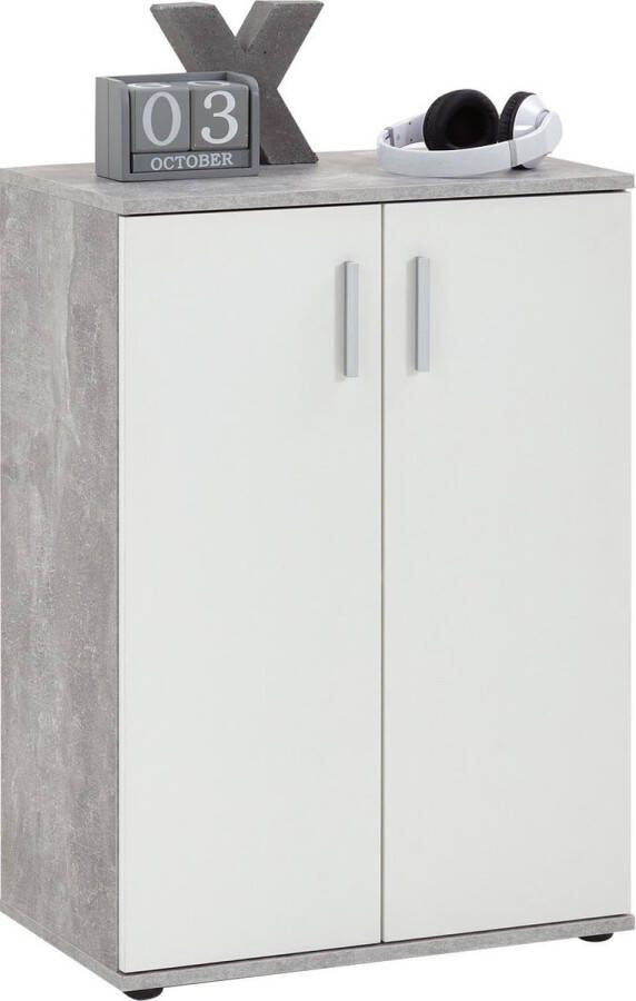 Opbergkast Ares Beton Wit Breedte 60 cm Hoogte 83 cm Diepte 35 cm Met planken Met openslaande deuren