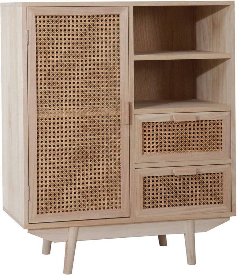 Opbergkast Freja Rotan MDF Breedte 70 cm Hoogte 85 cm Diepte 36 cm Met lades Met planken Met openslaande deuren