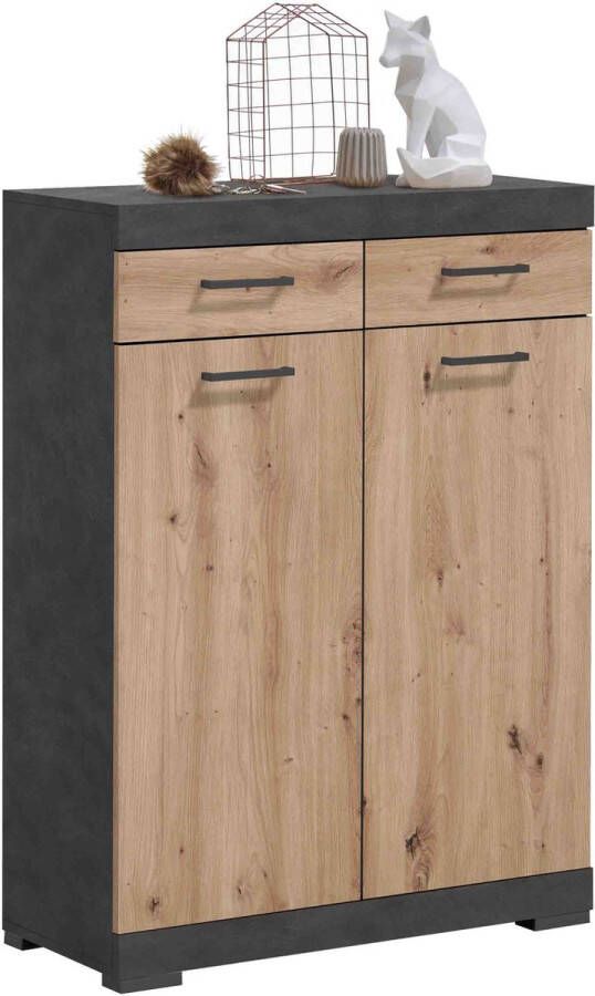 Opbergkast Hermes Artisan Eiken Matera Breedte 80 cm Hoogte 109.1 cm Diepte 34.9 cm Met lades Met planken Met openslaande deuren