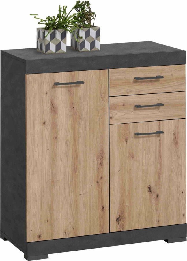 Opbergkast Hermes Artisan Eiken Matera Breedte 80 cm Hoogte 89.9 cm Diepte 49.9 cm Met lades Met planken Met openslaande deuren
